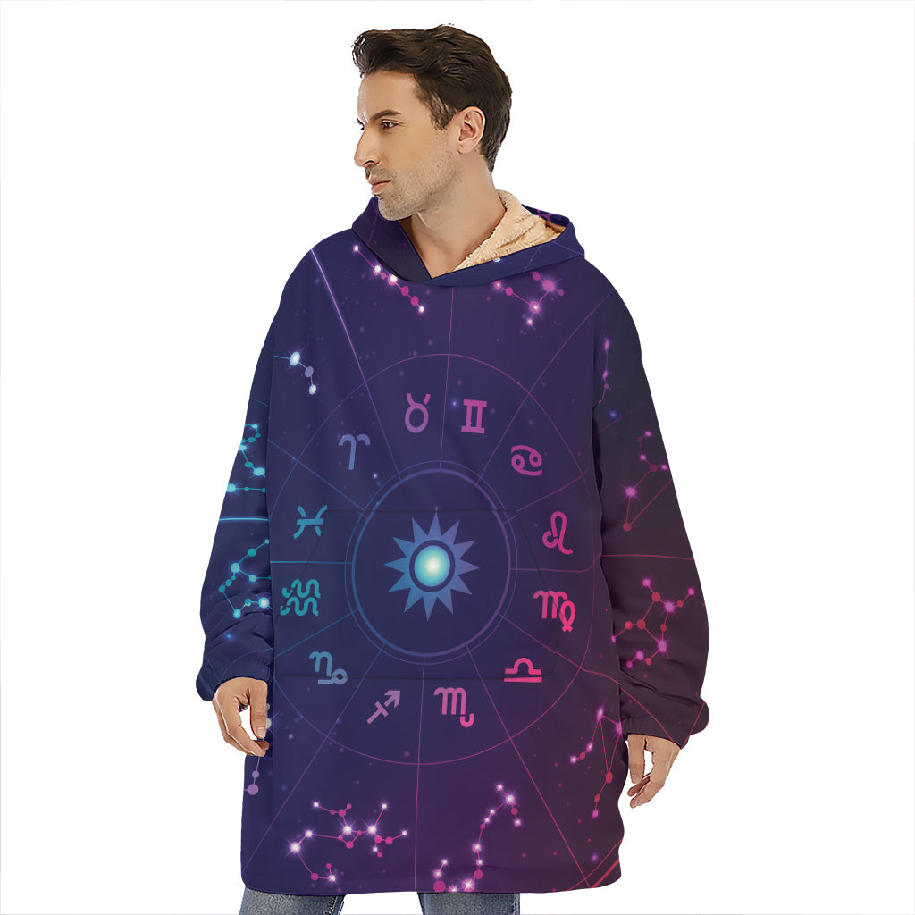 Zodiac Symbols Wheel Print Hoodie Blanket