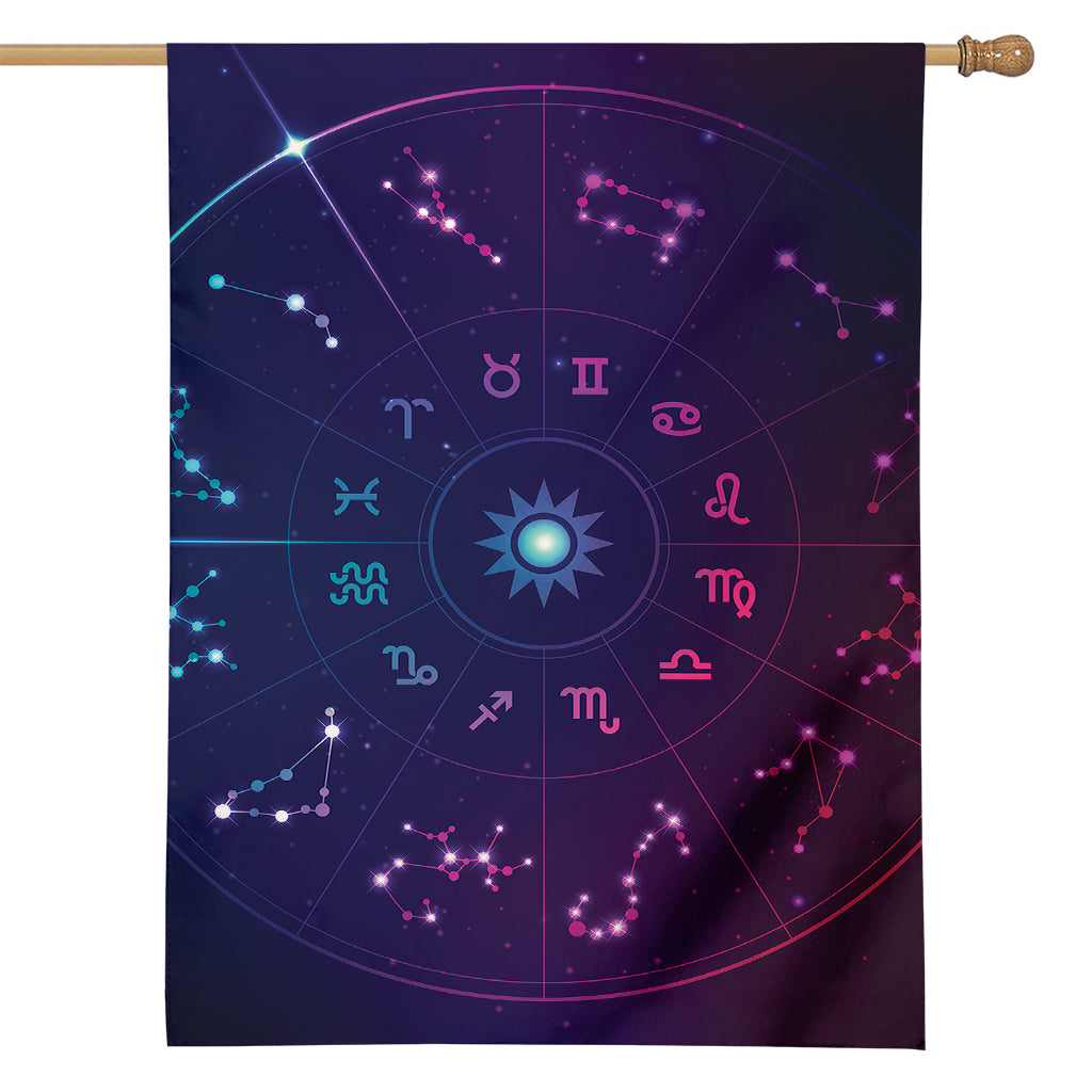 Zodiac Symbols Wheel Print House Flag