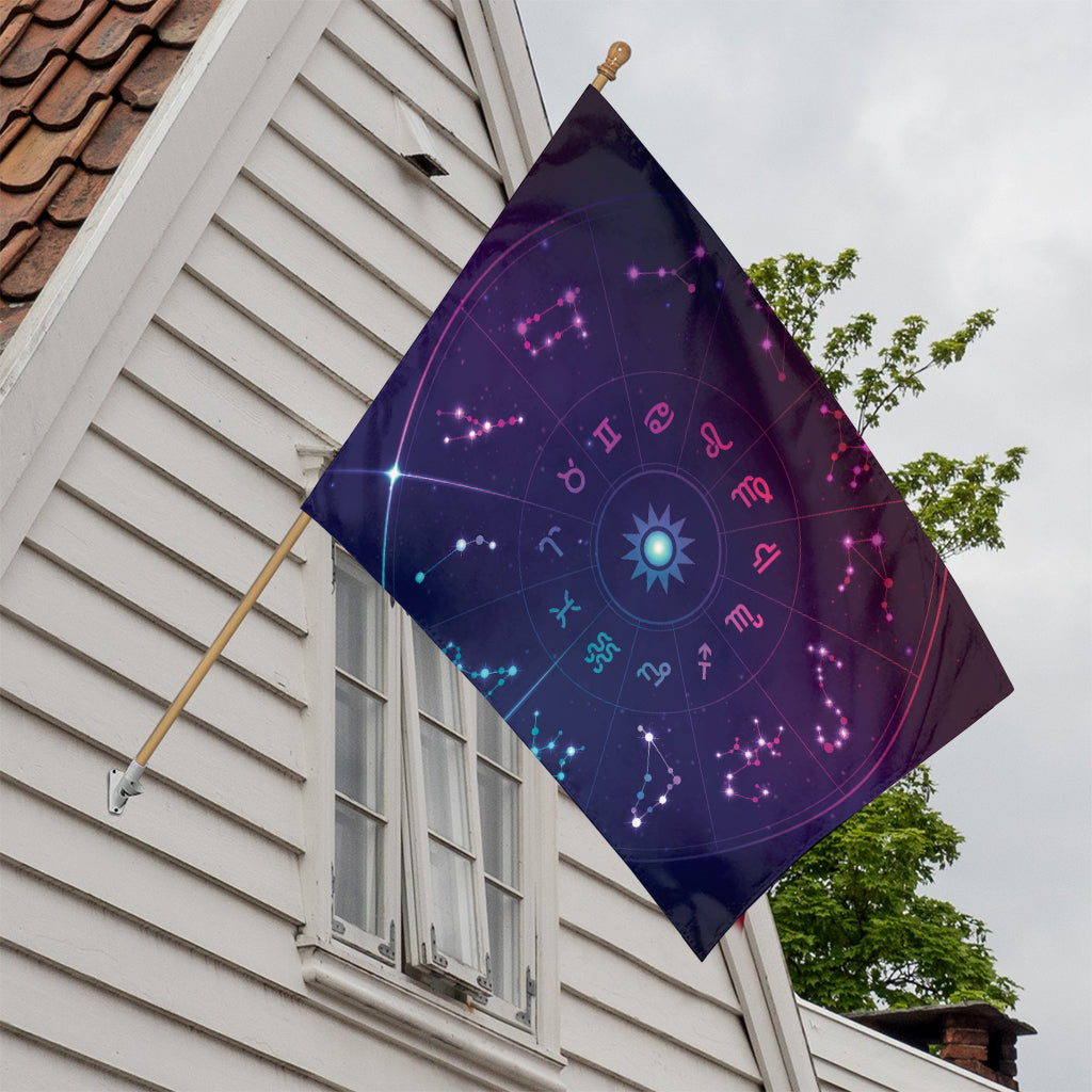 Zodiac Symbols Wheel Print House Flag