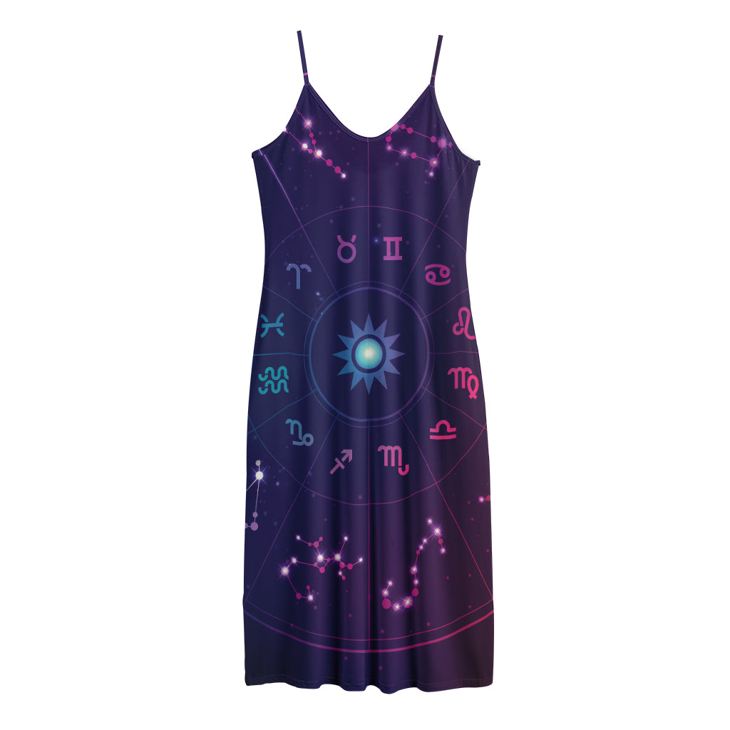 Zodiac Symbols Wheel Print Jersey Midi Cami Dress