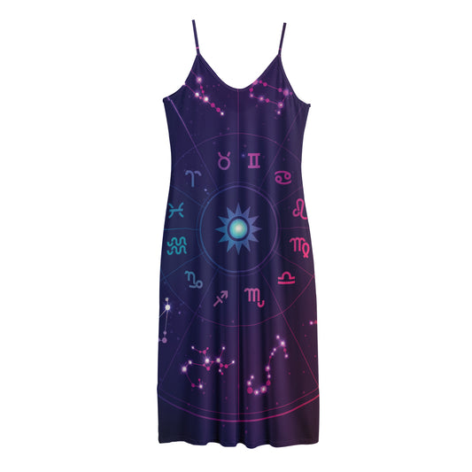 Zodiac Symbols Wheel Print Jersey Midi Cami Dress
