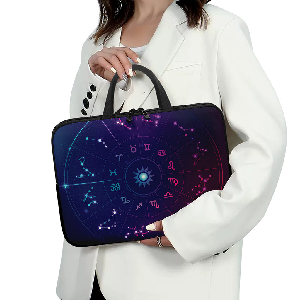 Zodiac Symbols Wheel Print Laptop Sleeve With Handle