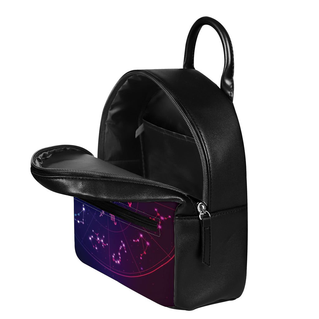 Zodiac Symbols Wheel Print Leather Backpack