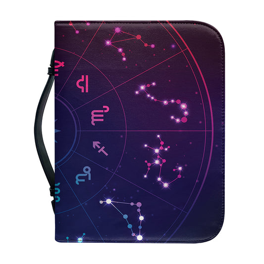 Zodiac Symbols Wheel Print Leather Bible Cover