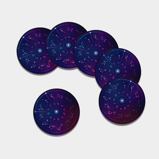 Zodiac Symbols Wheel Print Leather Coaster Set