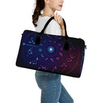 Zodiac Symbols Wheel Print Leather Duffle Bag