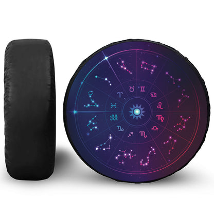 Zodiac Symbols Wheel Print Leather Spare Tire Cover