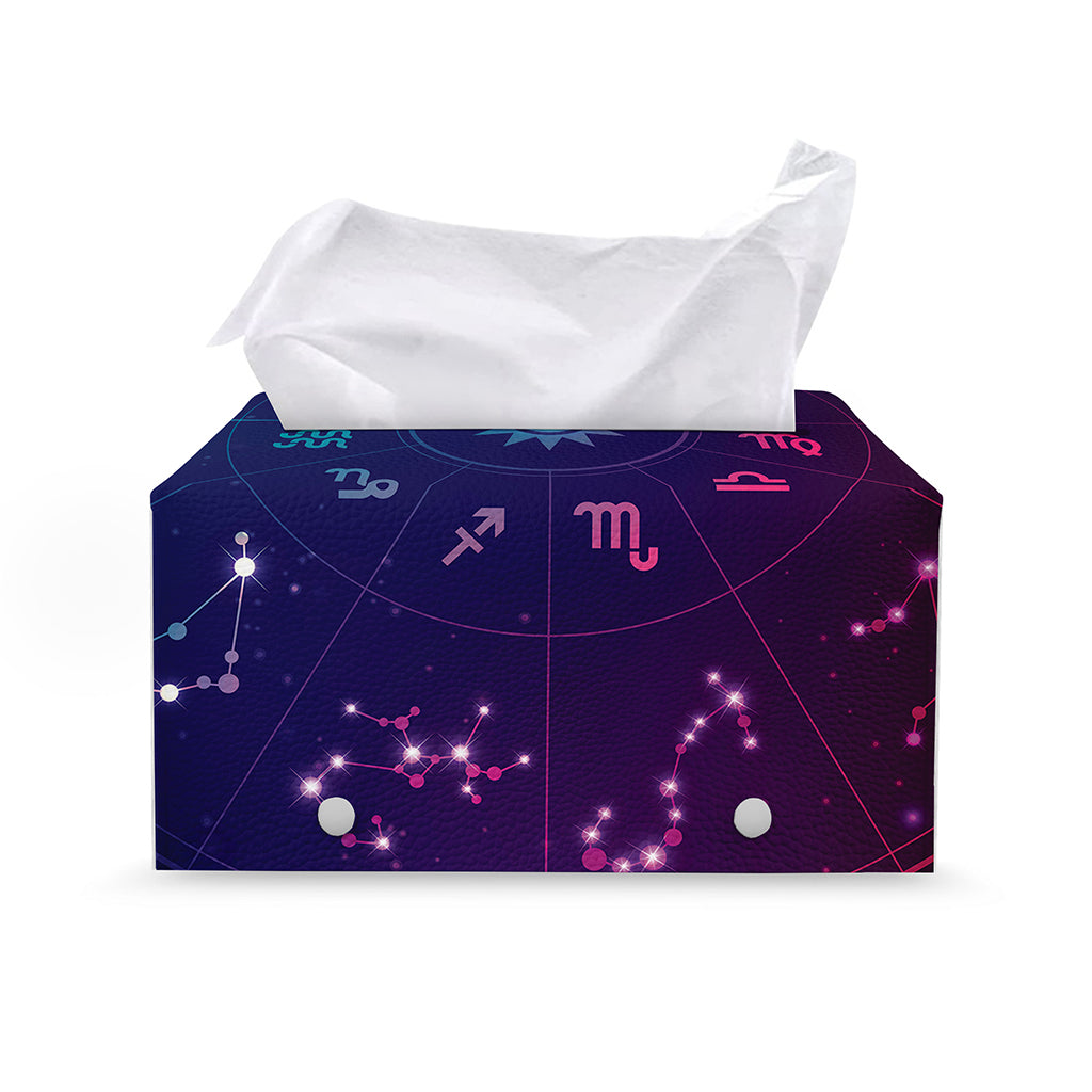 Zodiac Symbols Wheel Print Leather Tissue Box Cover