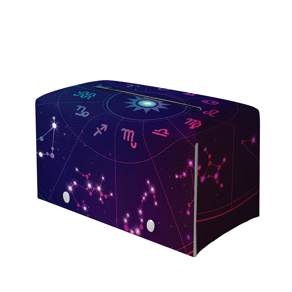 Zodiac Symbols Wheel Print Leather Tissue Box Cover