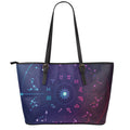 Zodiac Symbols Wheel Print Leather Tote Bag With Zipper
