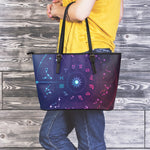 Zodiac Symbols Wheel Print Leather Tote Bag