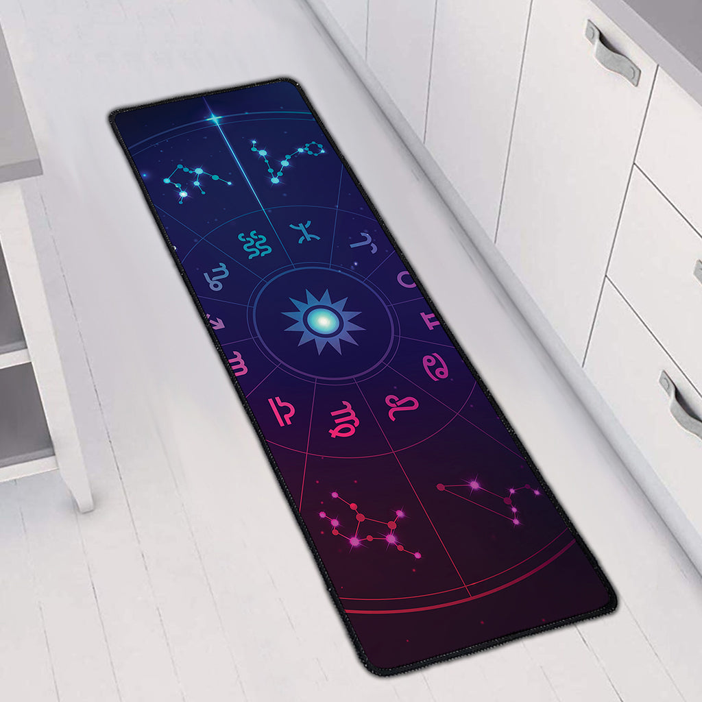 Zodiac Symbols Wheel Print Long Kitchen Mat
