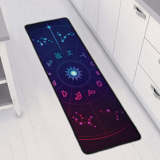 Zodiac Symbols Wheel Print Long Kitchen Mat