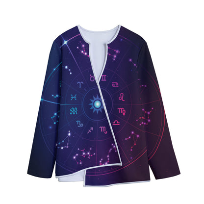 Zodiac Symbols Wheel Print Long Sleeve Short Coat