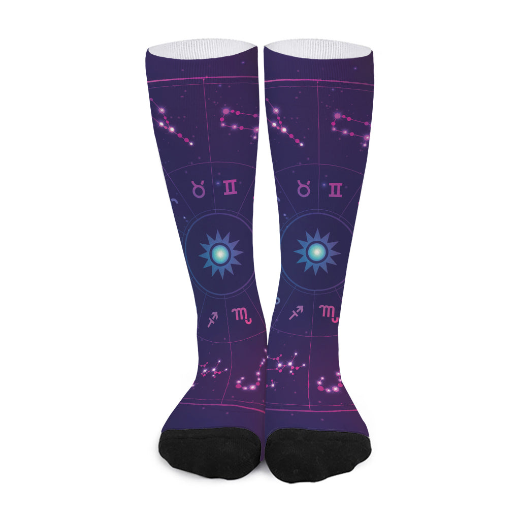 Zodiac Symbols Wheel Print Long Socks