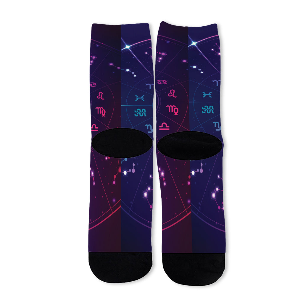 Zodiac Symbols Wheel Print Long Socks