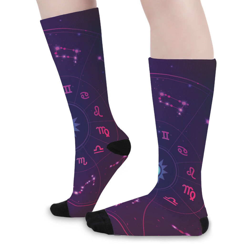 Zodiac Symbols Wheel Print Long Socks