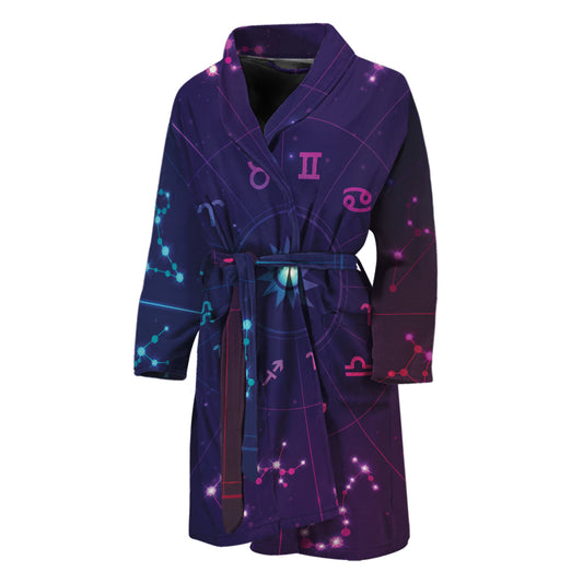 Zodiac Symbols Wheel Print Men's Bathrobe