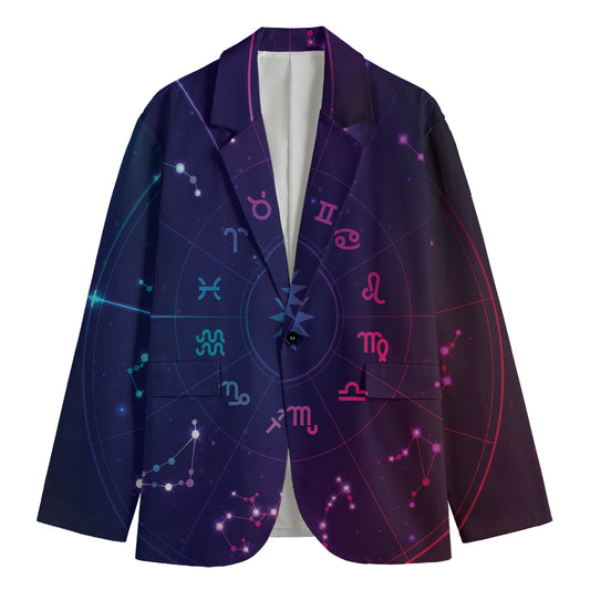 Zodiac Symbols Wheel Print Men's Blazer