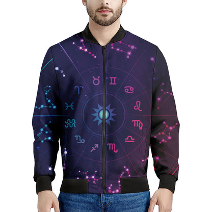 Zodiac Symbols Wheel Print Men's Bomber Jacket