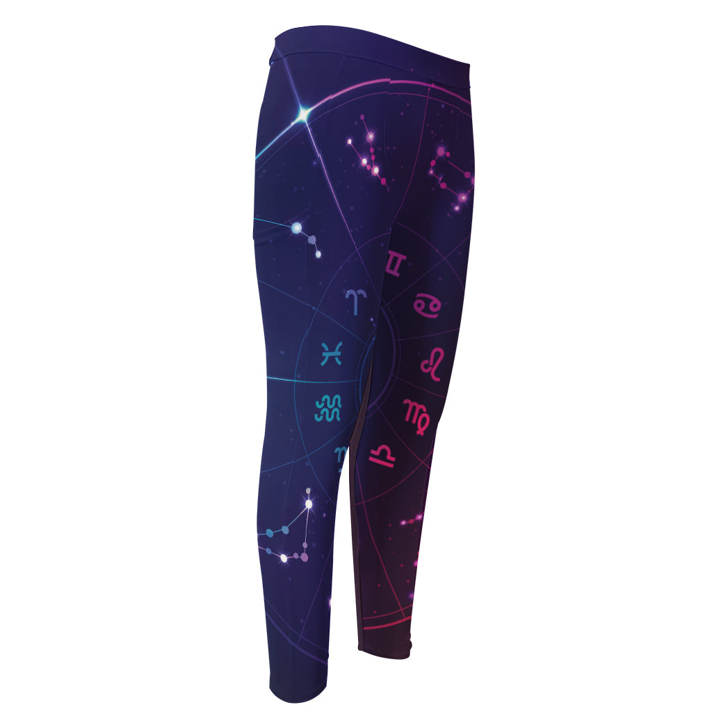 Zodiac Symbols Wheel Print Men's Compression Pants