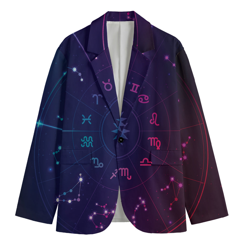 Zodiac Symbols Wheel Print Men's Cotton Blazer