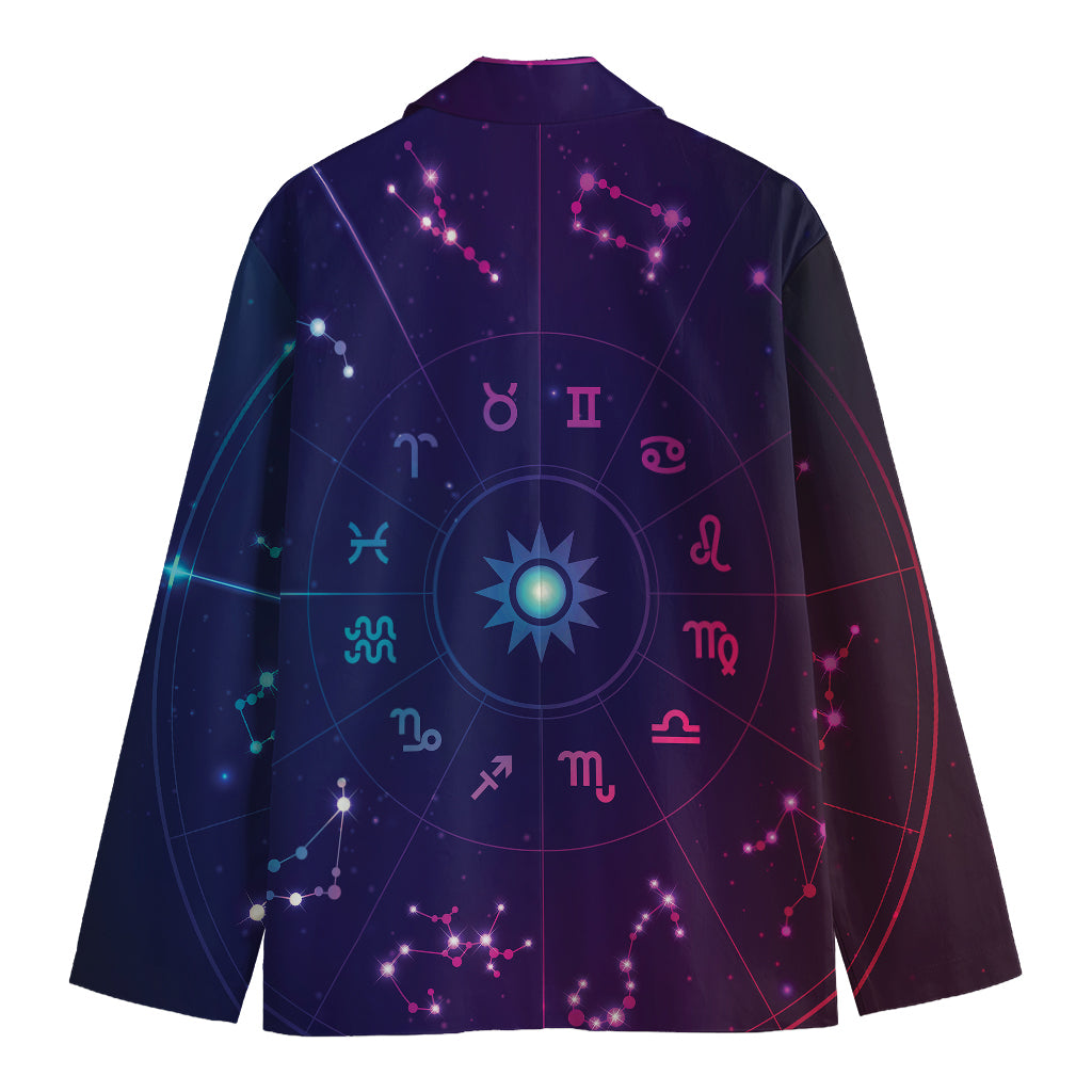 Zodiac Symbols Wheel Print Men's Cotton Blazer