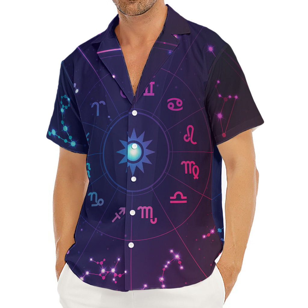 Zodiac Symbols Wheel Print Men's Deep V-Neck Shirt