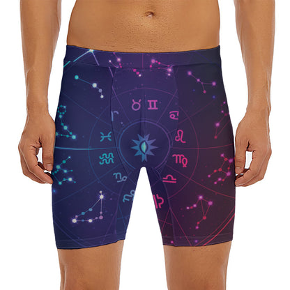 Zodiac Symbols Wheel Print Men's Long Boxer Briefs
