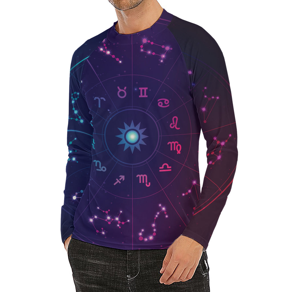 Zodiac Symbols Wheel Print Men's Long Sleeve Rash Guard