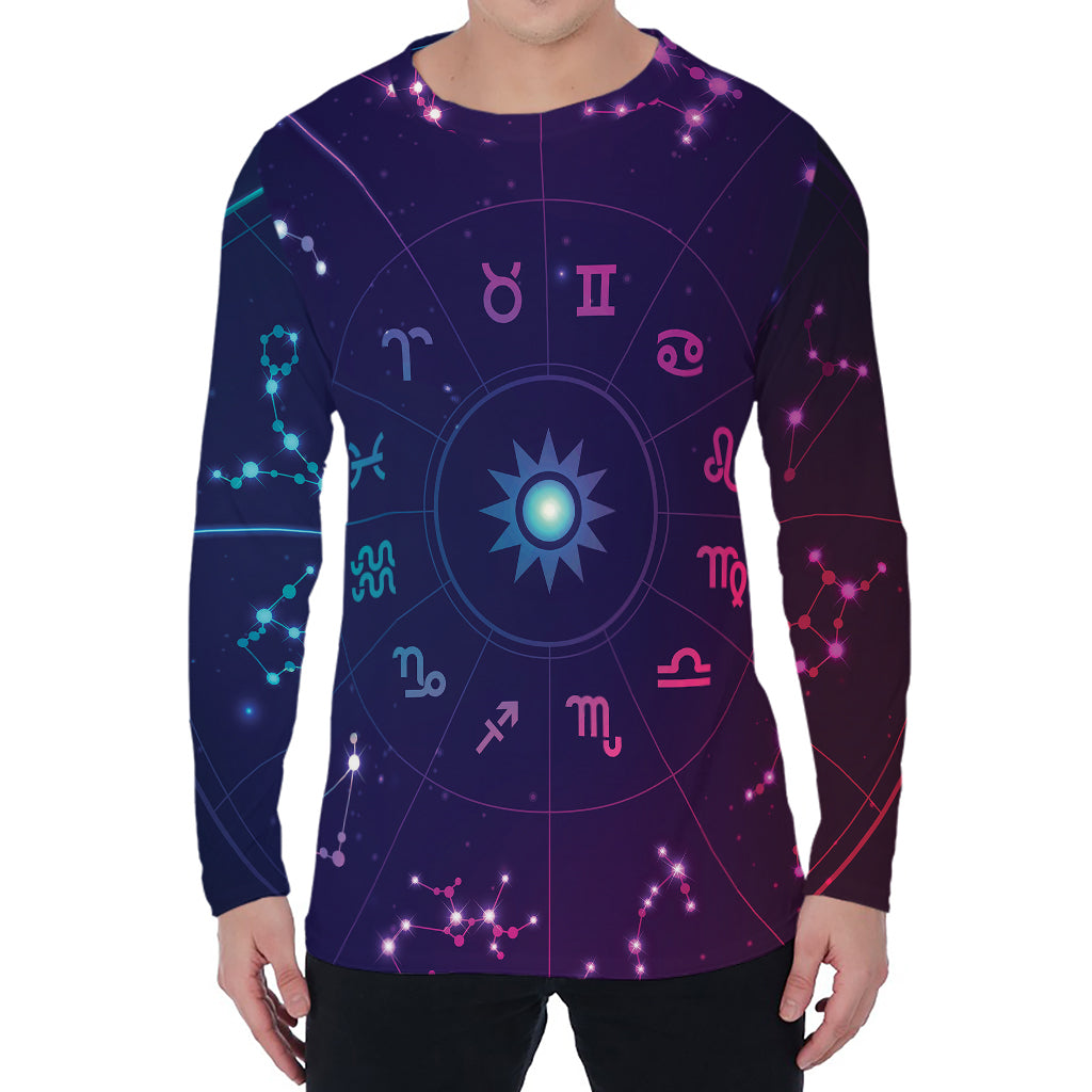 Zodiac Symbols Wheel Print Men's Long Sleeve T-Shirt