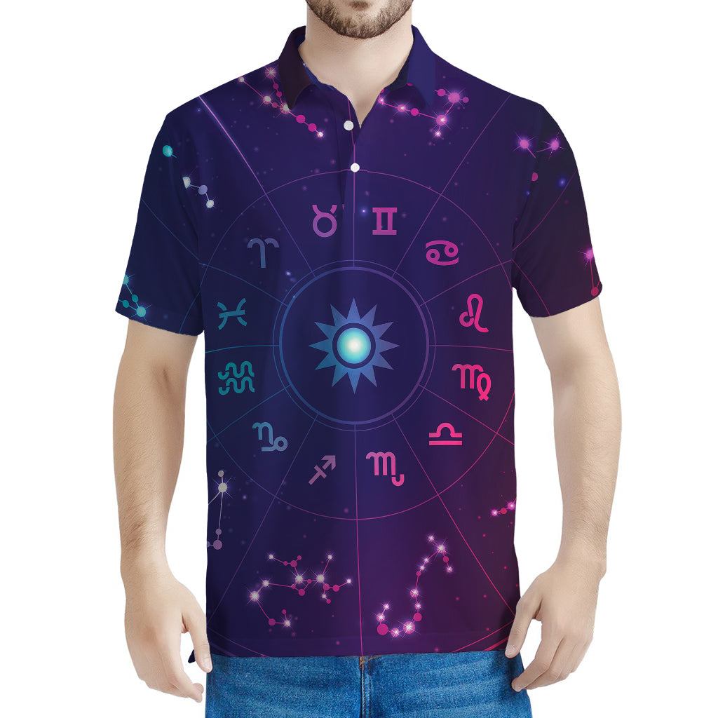 Zodiac Symbols Wheel Print Men's Polo Shirt