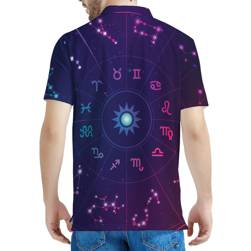 Zodiac Symbols Wheel Print Men's Polo Shirt