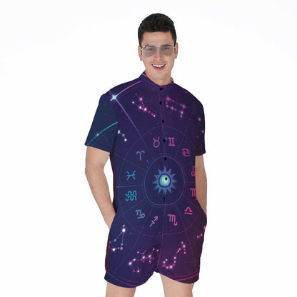 Zodiac Symbols Wheel Print Men's Rompers
