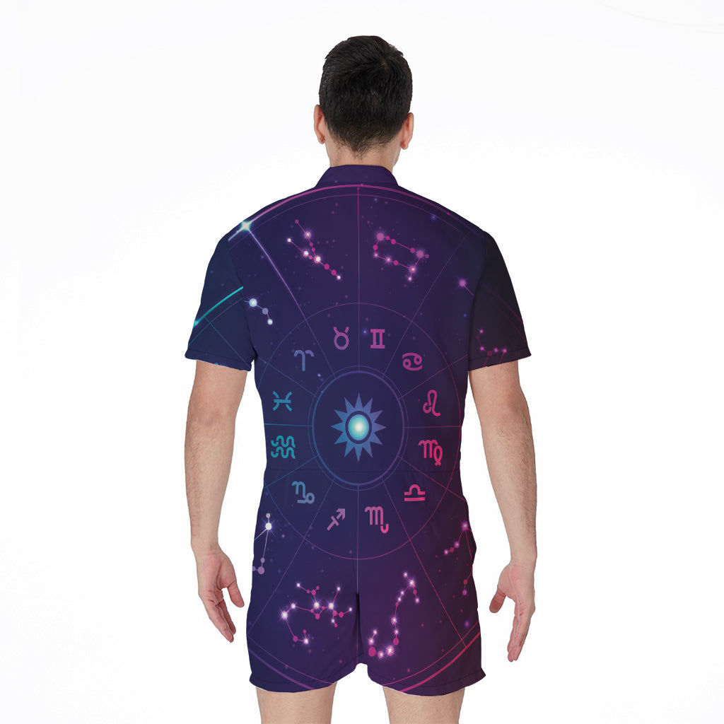 Zodiac Symbols Wheel Print Men's Rompers