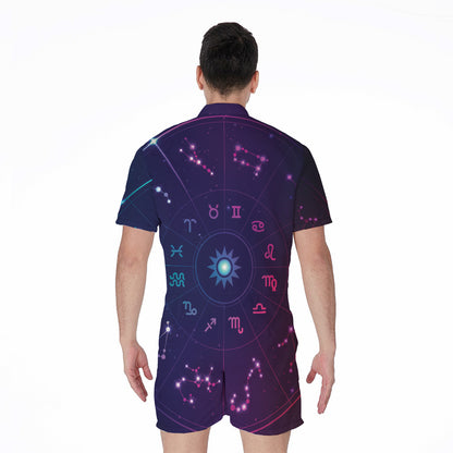 Zodiac Symbols Wheel Print Men's Rompers