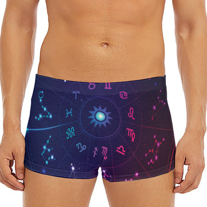 Zodiac Symbols Wheel Print Men's Short Boxer Briefs