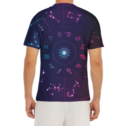 Zodiac Symbols Wheel Print Men's Short Sleeve Rash Guard