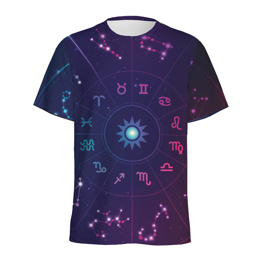 Zodiac Symbols Wheel Print Men's Sports T-Shirt