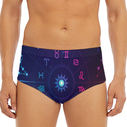 Zodiac Symbols Wheel Print Men's Triangle Swim Briefs