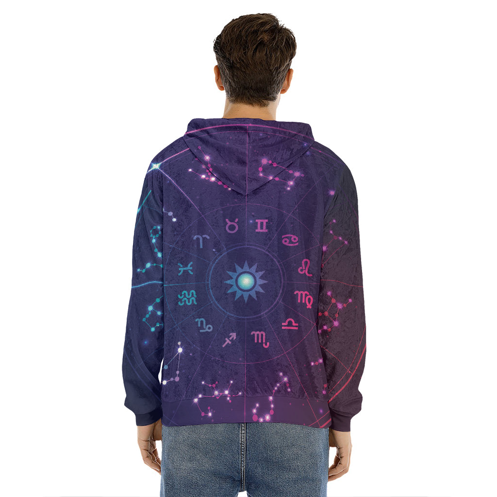 Zodiac Symbols Wheel Print Men's Velvet Pullover Hoodie