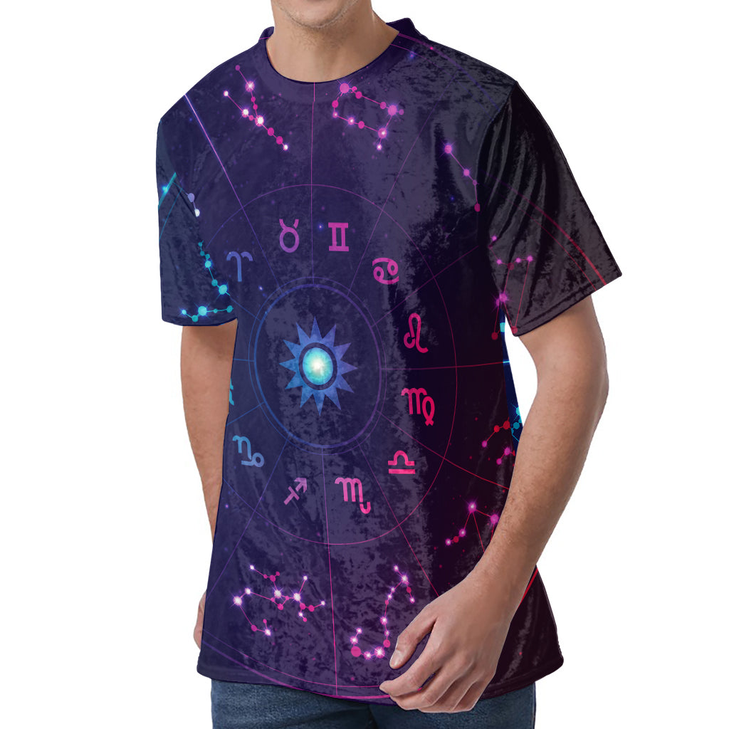 Zodiac Symbols Wheel Print Men's Velvet T-Shirt