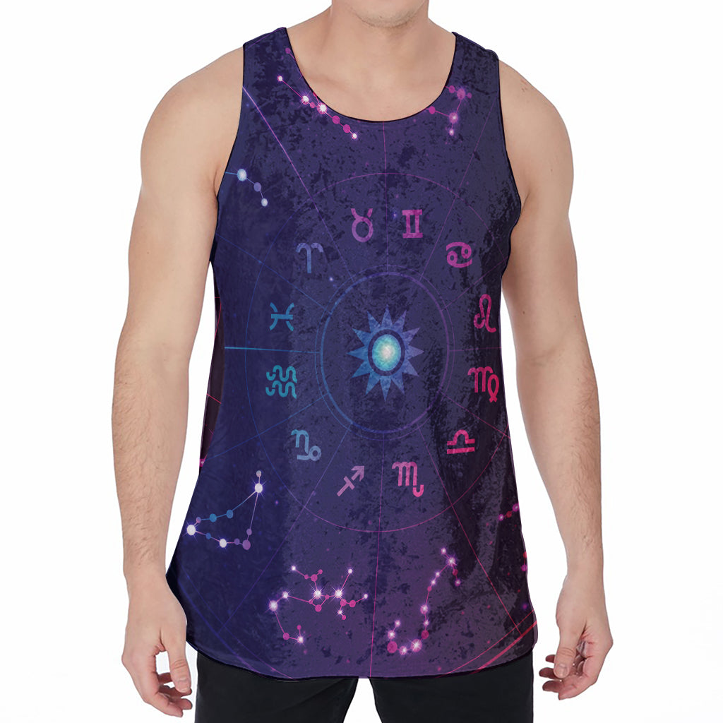 Zodiac Symbols Wheel Print Men's Velvet Tank Top