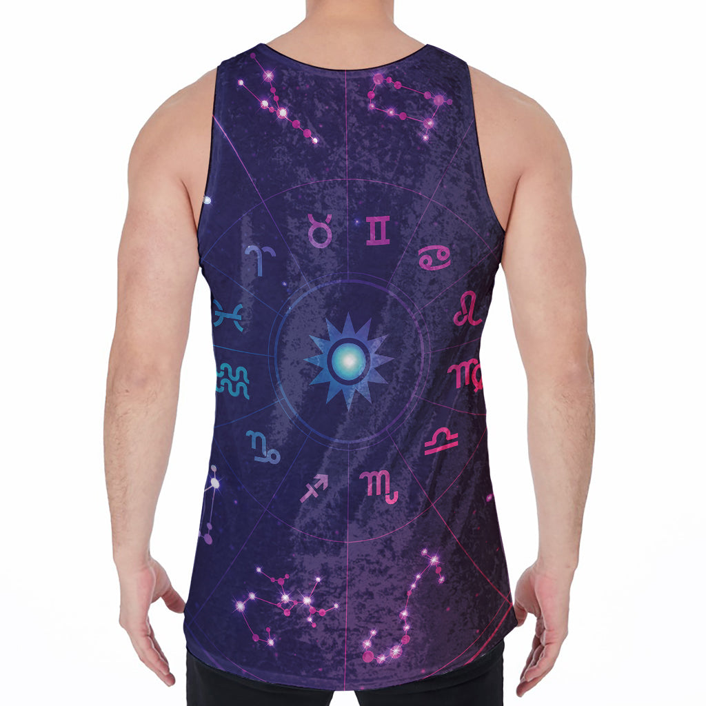Zodiac Symbols Wheel Print Men's Velvet Tank Top