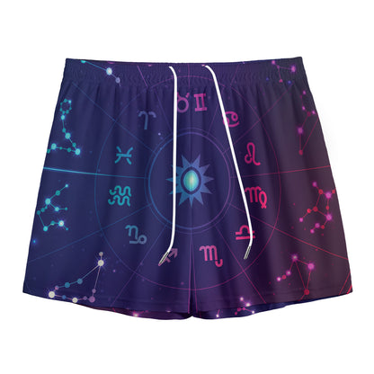 Zodiac Symbols Wheel Print Mesh Shorts