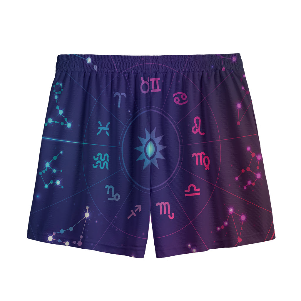Zodiac Symbols Wheel Print Mesh Shorts
