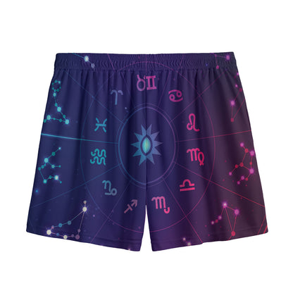 Zodiac Symbols Wheel Print Mesh Shorts