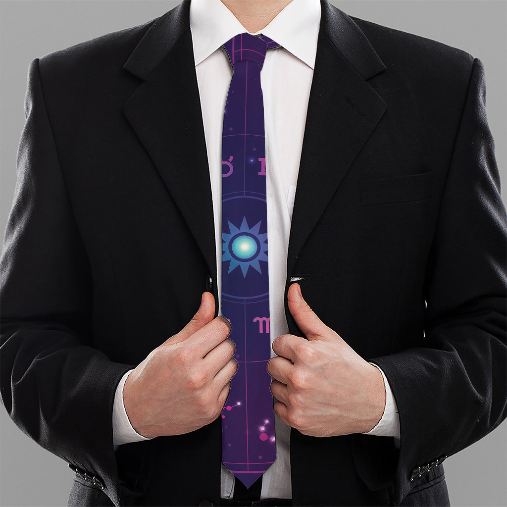 Zodiac Symbols Wheel Print Necktie