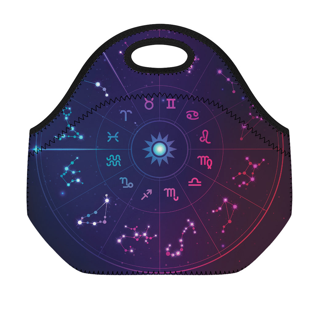Zodiac Symbols Wheel Print Neoprene Lunch Bag