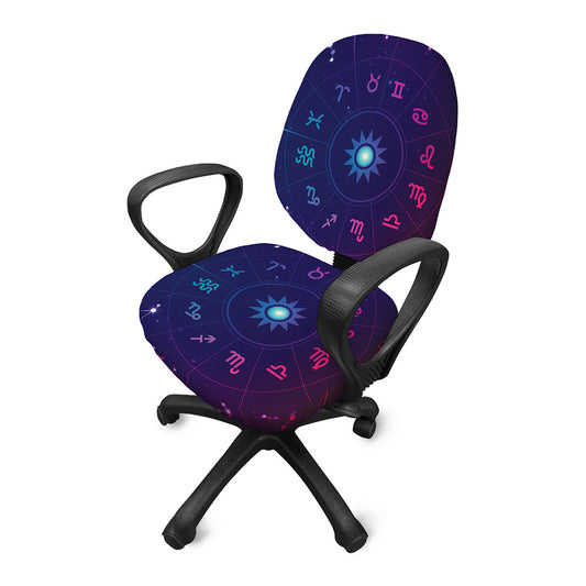 Zodiac Symbols Wheel Print Office Chair Cover